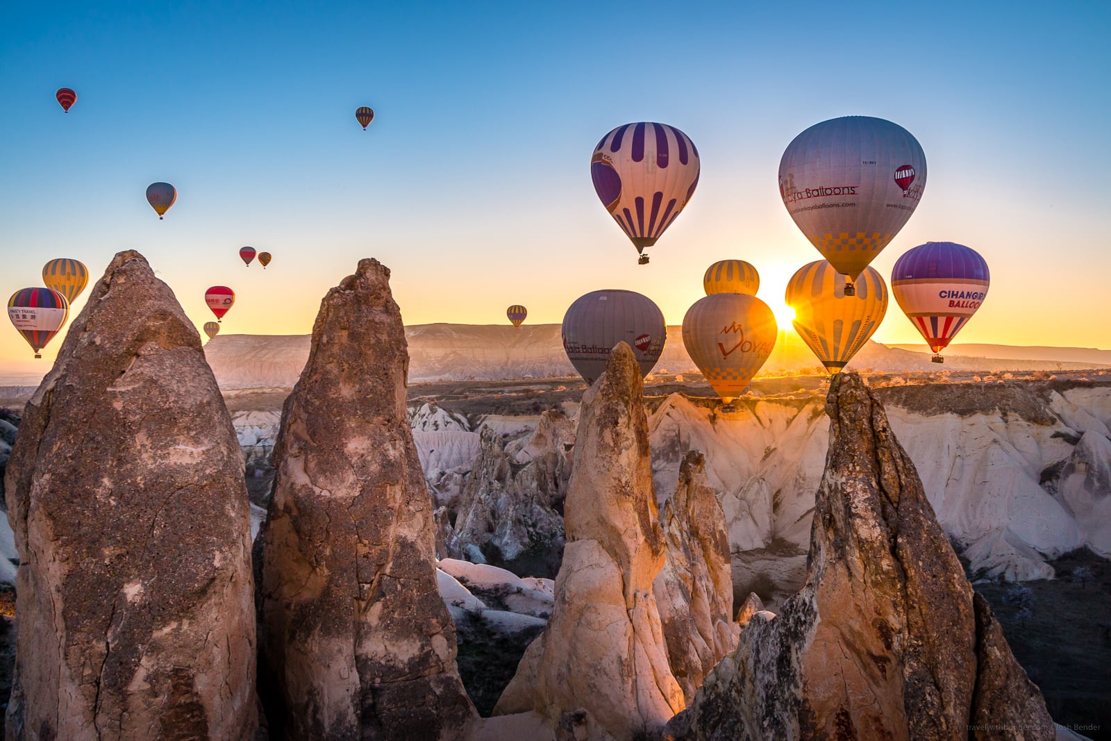 hot air balloons at sunrise